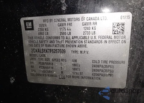 2015 GMC Terrain Slt-1 z USA, uszkodzony, nr VIN 2GKALSEK7F6267609